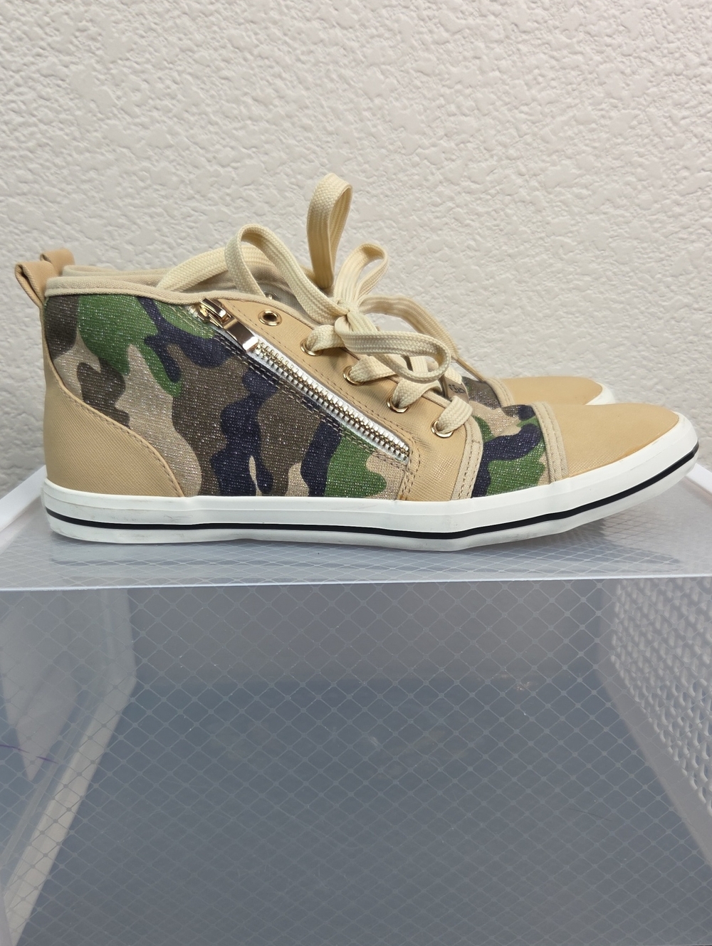 Women's Camouflage High-Top Sneakers with Tan Accents